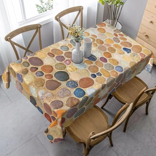 Tischdecke Abwaschbar Vintage Marmor Outdoor Rechteckig 140x200 cm 3D Tischdecken Bunte Steine, Tischtuch Ornamente Polyester Gartentischdecke 200x140 Tischwäsche Wetterfest a-7515 von Aozhiswe
