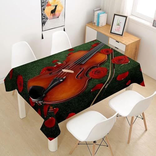 Tischdecke Abwaschbar Violine Outdoor Rechteckig 140x350 cm 3D Tischdecken Rote Rosen, Tischtuch Ornamente Polyester Gartentischdecke 350x140 Tischwäsche Wetterfest a-7269 von Aozhiswe