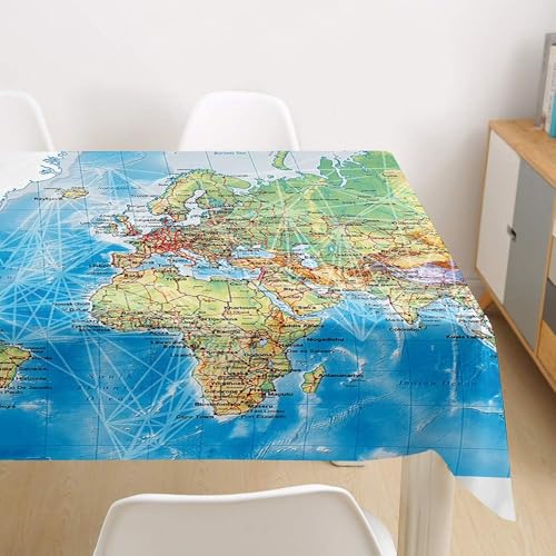 Tischdecke Abwaschbar Weltkarte Outdoor Quadratisch 140x140 cm 3D Tischdecken Blauer Meer, Tischtuch Ornamente Polyester Gartentischdecke 140 x 140 Tischwäsche Wetterfest a-6704 von Aozhiswe