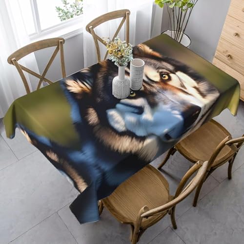 Tischdecke Abwaschbar Wolf Outdoor Quadratisch 140x140 cm 3D Tischdecken Wildtiere, Tischtuch Ornamente Polyester Gartentischdecke 140 x 140 Tischwäsche Wetterfest a-6834 von Aozhiswe