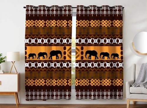 Vorhang Blickdicht Afrika Vorhänge Retro-Geometrie Gardinen Wohnzimmer Schlafzimmer Verdunklungsvorhänge Thermovorhang 3D Druck Schallschutz Vorhang mit Ösen 2er Set B 91.5 x H 214 cm a3636 von Aozhiswe