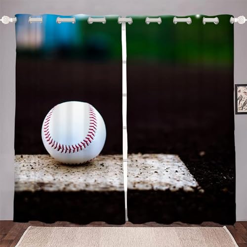 Vorhang Blickdicht Baseball Vorhänge Erwachsene Und Kinder Gardinen Wohnzimmer Schlafzimmer Verdunklungsvorhänge Thermovorhang 3D Druck Vorhang mit Ösen 2er Set B 60 x H 150 cm a.8051 von Aozhiswe