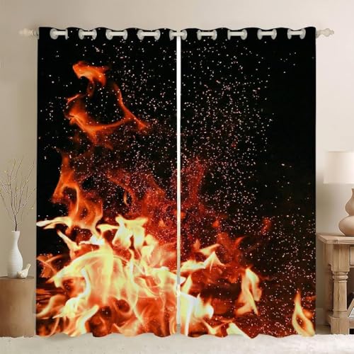 Vorhang Blickdicht Flamme Vorhänge Feuer Gardinen Wohnzimmer Schlafzimmer Verdunklungsvorhänge Thermovorhang 3D Druck Schallschutz Vorhang mit Ösen 2er Set B 117 x H 138 cm a.264 von Aozhiswe