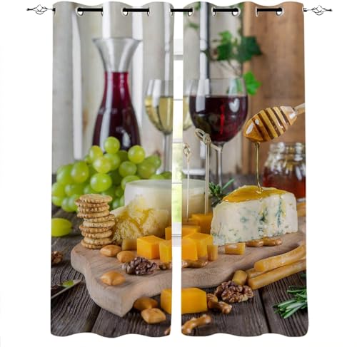 Vorhang Blickdicht Fruchtrotwein Vorhänge Gourmet Essen Gardinen Wohnzimmer Schlafzimmer Verdunklungsvorhänge Thermovorhang 3D Druck Schallschutz Vorhang mit Ösen 2er Set B 60 x H 150 cm a3522 von Aozhiswe