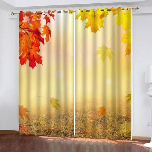 Vorhang Blickdicht Landschaft Vorhänge Blätter Herbst Gardinen Wohnzimmer Schlafzimmer Verdunklungsvorhänge Thermovorhang 3D Druck Schallschutz Vorhang mit Ösen 2er Set B 91.5 x H 214 cm a3346 von Aozhiswe