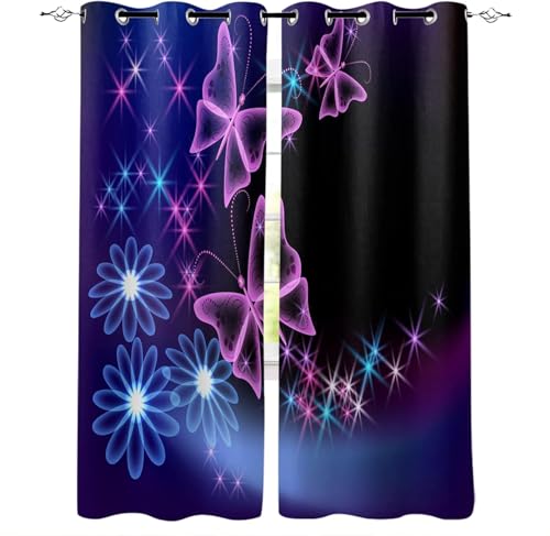 Vorhang Blickdicht Lila Schmetterling Vorhänge Erwachsene Und Kinder Gardinen Wohnzimmer Schlafzimmer Verdunklungsvorhänge Thermovorhang 3D Druck Vorhang mit Ösen 2er Set B 140 x H 245 cm a.7559 von Aozhiswe