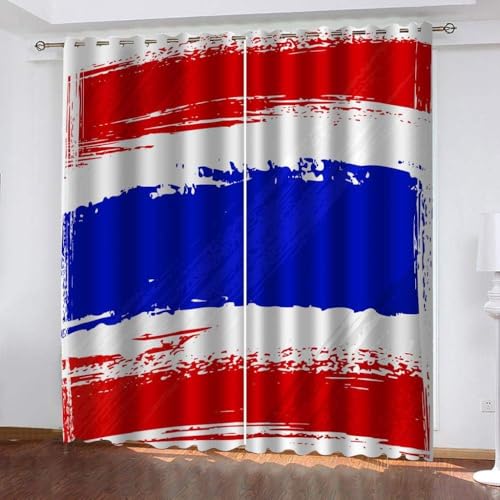 Vorhang Blickdicht Rot Blau Weiß Vorhänge Streifen Gardinen Wohnzimmer Schlafzimmer Verdunklungsvorhänge Thermovorhang 3D Druck Schallschutz Vorhang mit Ösen 2er Set B 91.5 x H 214 cm a.7615 von Aozhiswe