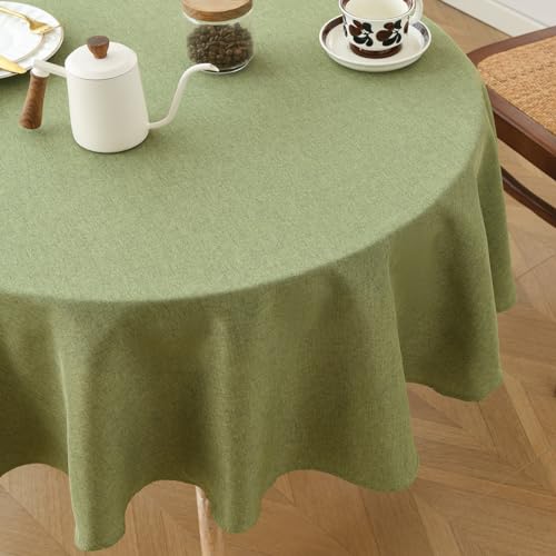 Aoztio Tischdecke Rund 120 cm, Salbei Grün Abwischbare Tischdecke Leinenoptik, wasserdichte und Schmutzabweisende Tischdecken Waschbar mit Lotuseffekt, Geeignet für Küche, Restaurant, Garten von Aoztio