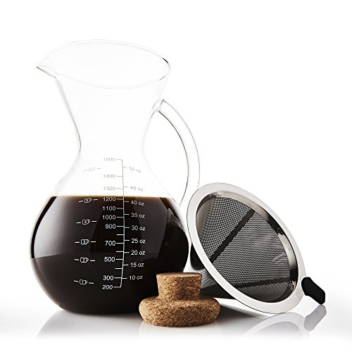 Apace Living SultryBrew Pour Over Kaffeebereiter inkl. Kaffeeschaufel und Korkdeckel Eleganter Handfilter für Filterkaffee mit Glaskaraffe & Permanentfilter aus Edelstahl (1500 ML) von Apace Living