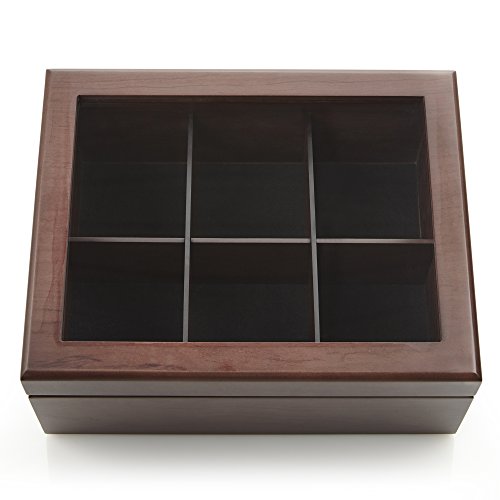 Apace Living Tee Box Luxeriöse Tee Aufbewahrung Box Holz – 6 Fächer für die Aufbewahrung von Teebeuteln - Handgefertigte Teebox mit kratzfestem Sichtfenster – Elegante Teebeutel Aufbewahrungsbox von Apace Living