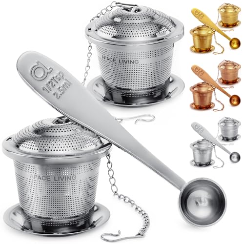 Apace Teesieb (2er Set) mit Teeschaufel und Abtropfschale – Ultrafeines Tee-Ei aus Edelstahl zum Aufbrühen von losen Teeblättern – Teebrüher mit kleiner Maschenweite für einen überlegenen Teegenuss von Apace Living