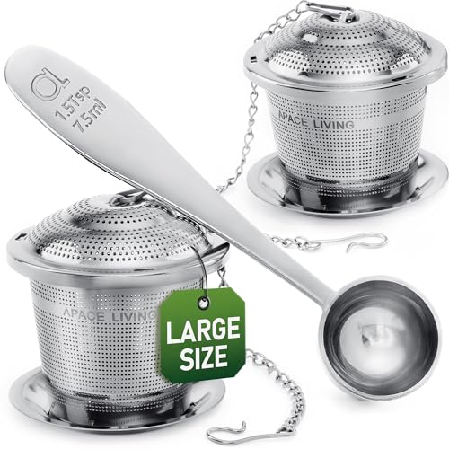 Apace Teesieb (2er Set) mit Teeschaufel und Abtropfschale – Ultrafeines Tee-Ei aus Edelstahl zum Aufbrühen von losen Teeblättern – Teebrüher mit kleiner Maschenweite für einen überlegenen Teegenuss von Apace Living