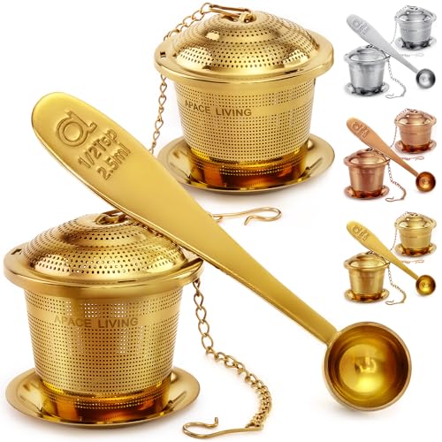 Apace Teesieb (2er Set) mit Teeschaufel und Abtropfschale – Ultrafeines Tee-Ei aus Edelstahl zum Aufbrühen von losen Teeblättern – Teebrüher mit kleiner Maschenweite für einen überlegenen Teegenuss von Apace Living