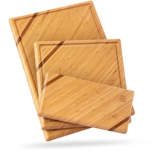 Chorus Schneidebrett Holz (3er Set) - Luxuriöses Bambus Holzbrett Küche, Tranchierbrett, Küchen Schneidbretter mit Saftrille für Fleisch, Gemüse, Käse (Premium Chic Bamboo) von Apace Living