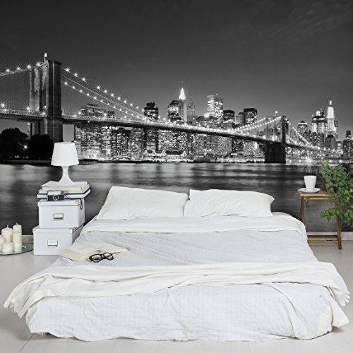 Apalis 94735 Vlies / Fototapete Nighttime Manhattan Bridge II Breit | Vlies Tapete Wandtapete Wandbild Foto 3D Fototapete für Schlafzimmer Wohnzimmer Küche | Größe: 190x288 cm von Apalis