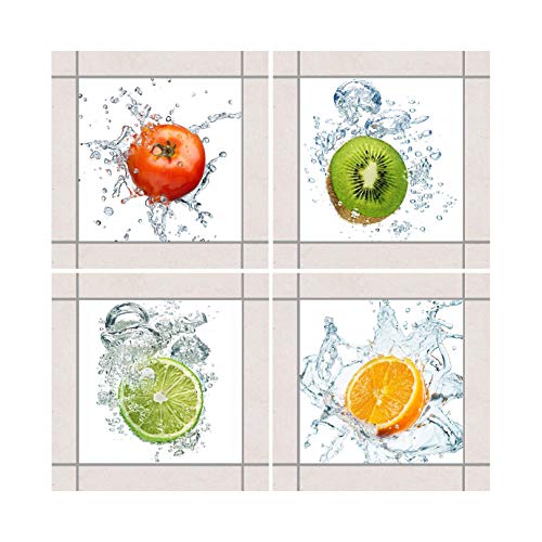 Bilderwelten Fliesenaufkleber Fliesenbild Fliesen-Deko Frische Früchte Set 4teilig 10x10cm von Bilderwelten