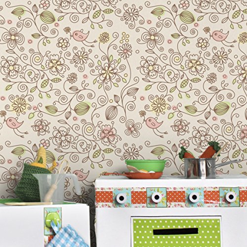 Apalis Kindertapeten Vliestapeten Blumentapete Birds and Flowers Fototapete Breit | Vlies Tapete Wandtapete Wandbild Foto 3D Fototapete für Schlafzimmer Wohnzimmer Küche | beige, 98174 von Apalis