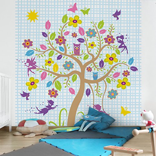 Apalis Kindertapeten Vliestapeten Blumentapete nummer BP27 Feen Garten Fototapete Quadrat | Vlies Tapete Wandtapete Wandbild Foto 3D Fototapete für Schlafzimmer Wohnzimmer Küche | Größe: 192x192 cm, rosa, 97867 von Apalis