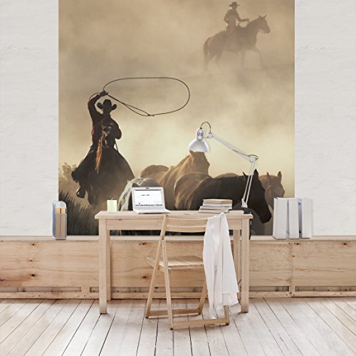 Apalis Kindertapeten Vliestapeten Cowboys Fototapete Quadrat | Vlies Tapete Wandtapete Wandbild Foto 3D Fototapete für Schlafzimmer Wohnzimmer Küche | Größe: 288x288 cm, braun, 95283 von Apalis