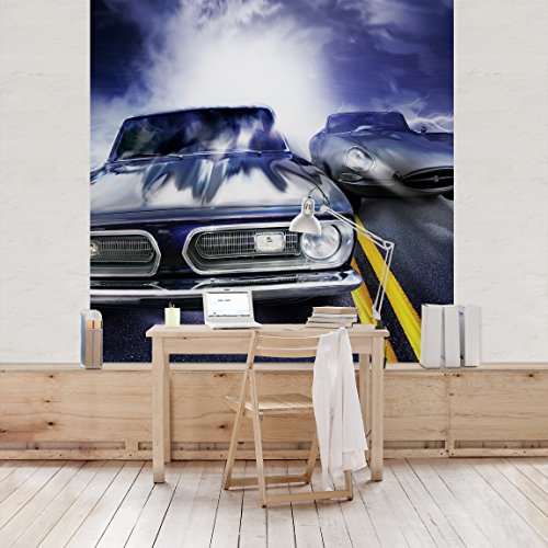 Apalis Kindertapeten Vliestapeten Fast und Furious Fototapete Quadrat | Vlies Tapete Wandtapete Wandbild Foto 3D Fototapete für Schlafzimmer Wohnzimmer Küche | Größe: 240x240 cm, blau, 97636 von Apalis