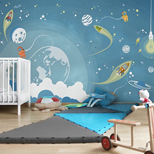 Apalis Kindertapeten Vliestapeten Nummer MW16 Buntes Weltraumtreiben Fototapete Breit | Vlies Tapete Wandtapete Wandbild Foto 3D Fototapete für Schlafzimmer Wohnzimmer Küche | blau, 94745 von Apalis