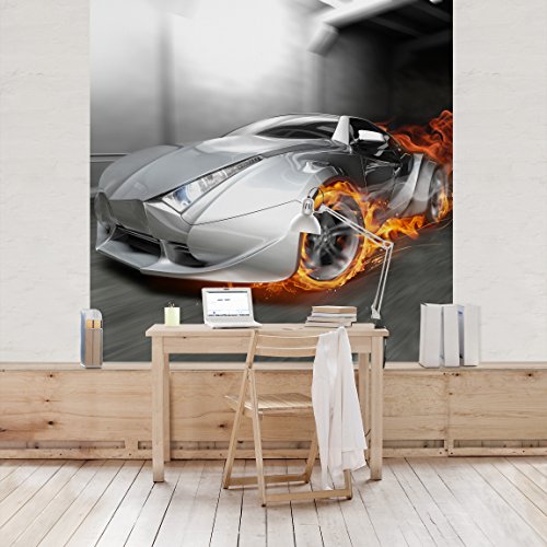 Apalis Kindertapeten Vliestapeten Supercar in Flammen Fototapete Quadrat | Vlies Tapete Wandtapete Wandbild Foto 3D Fototapete für Schlafzimmer Wohnzimmer Küche | Größe: 192x192 cm, grau, 98062 von Apalis