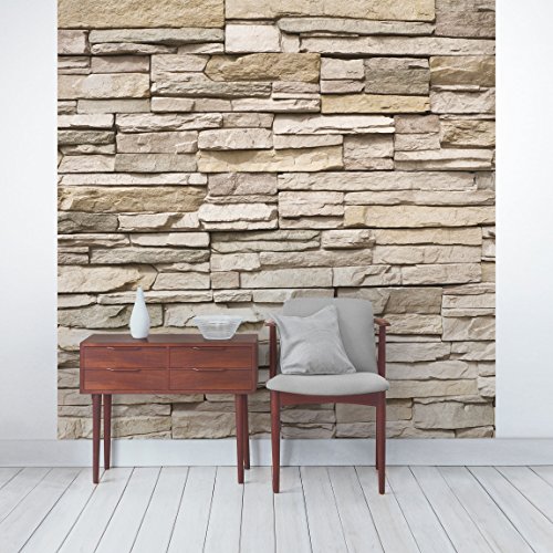 Apalis Steinwand Tapete, Vliestapete Asian Stonewall, Fototapete Quadrat | Vlies Tapete Wandtapete Wandbild Foto 3D Fototapete für Schlafzimmer Wohnzimmer Küche | 240x240 cm, braun, 108974 von Apalis