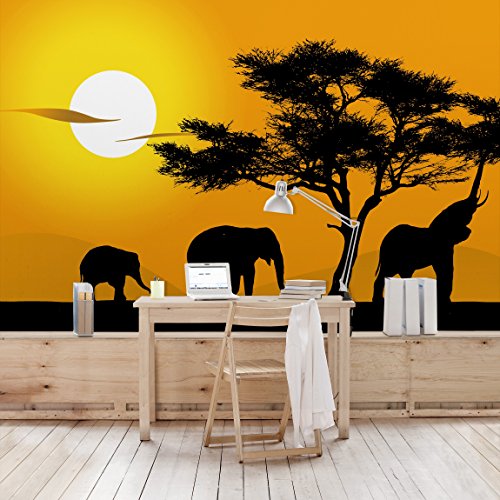 Apalis Vliestapete African Elefant Walk Fototapete Breit | Vlies Tapete Wandtapete Wandbild Foto 3D Fototapete für Schlafzimmer Wohnzimmer Küche | gelb, 94880 von Apalis