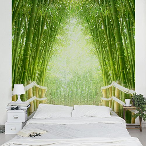 Apalis Vliestapete Bamboo Way Fototapete Bambus Quadrat | Vlies Tapete Wandtapete Wandbild Foto 3D Fototapete für Schlafzimmer Wohnzimmer Küche | Größe: 336x336 cm, grün, 97502 von Apalis