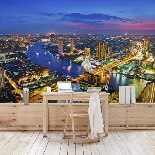 Apalis Vliestapete Bangkok Skyline Fototapete Breit | Vlies Tapete Wandtapete Wandbild Foto 3D Fototapete für Schlafzimmer Wohnzimmer Küche | blau, 94544 von Apalis