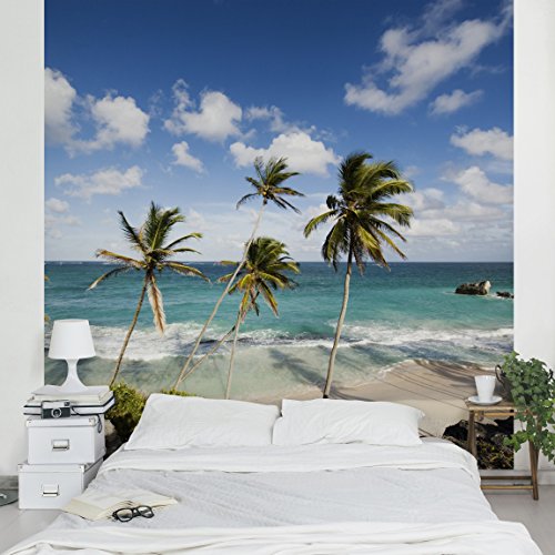 Apalis Vliestapete Beach of Barbados Fototapete Quadrat | Vlies Tapete Wandtapete Wandbild Foto 3D Fototapete für Schlafzimmer Wohnzimmer Küche | Größe: 192x192 cm, blau, 97506 von Apalis