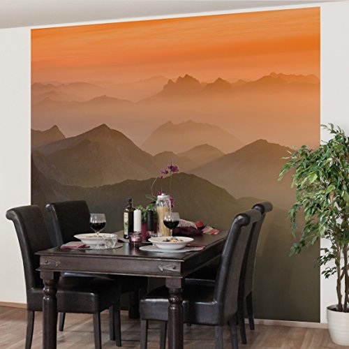 Apalis Vliestapete Blick von der Zugspitze Fototapete Quadrat | Vlies Tapete Wandtapete Wandbild Foto 3D Fototapete für Schlafzimmer Wohnzimmer Küche | Größe: 192x192 cm, orange, 95258 von Apalis