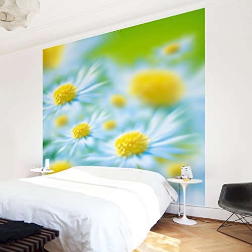 Apalis Vliestapete Blumentapete Daisy Fototapete Quadrat | Vlies Tapete Wandtapete Wandbild Foto 3D Fototapete für Schlafzimmer Wohnzimmer Küche | Größe: 192x192 cm, blau, 97573 von Apalis