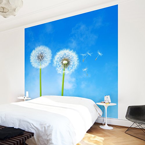 Apalis Vliestapete Blumentapete Flying Seeds Fototapete Quadrat | Vlies Tapete Wandtapete Wandbild Foto 3D Fototapete für Schlafzimmer Wohnzimmer Küche | Größe: 288x288 cm, blau, 97663 von Apalis