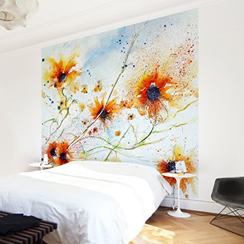 Apalis Vliestapete Blumentapete Painted Flowers Fototapete Quadrat | Vlies Tapete Wandtapete Wandbild Foto 3D Fototapete für Schlafzimmer Wohnzimmer Küche | Größe: 336x336 cm, gelb, 95429 von Apalis