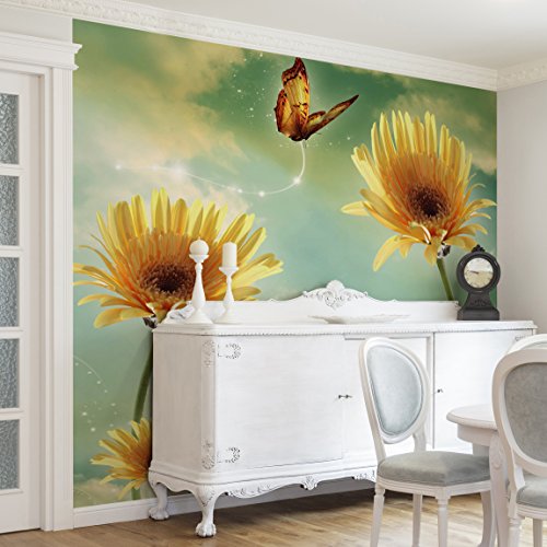 Apalis Vliestapete Blumentapete Sommernachtstraum Fototapete Quadrat | Vlies Tapete Wandtapete Wandbild Foto 3D Fototapete für Schlafzimmer Wohnzimmer Küche | Größe: 192x192 cm, gelb, 98017 von Apalis