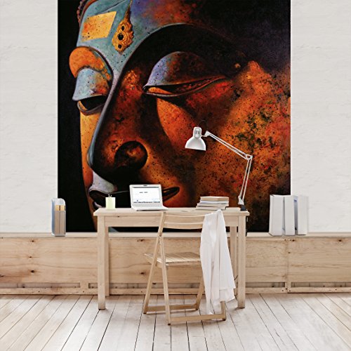 Apalis Vliestapete Bombay Buddha Fototapete Quadrat | Vlies Tapete Wandtapete Wandbild Foto 3D Fototapete für Schlafzimmer Wohnzimmer Küche | Größe: 288x288 cm, orange, 95260 von Apalis