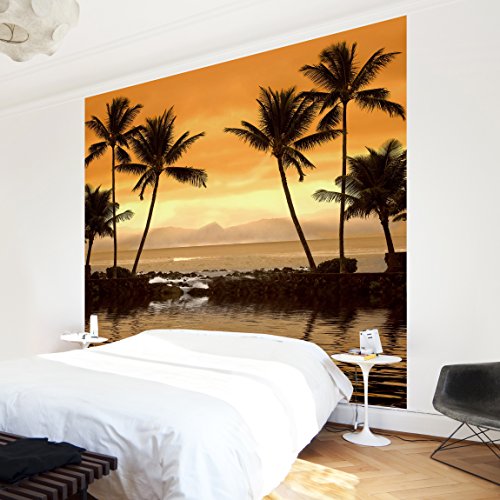 Apalis Vliestapete Caribbean Sunset I Fototapete Quadrat | Vlies Tapete Wandtapete Wandbild Foto 3D Fototapete für Schlafzimmer Wohnzimmer Küche | Größe: 240x240 cm, orange, 95271 von Apalis