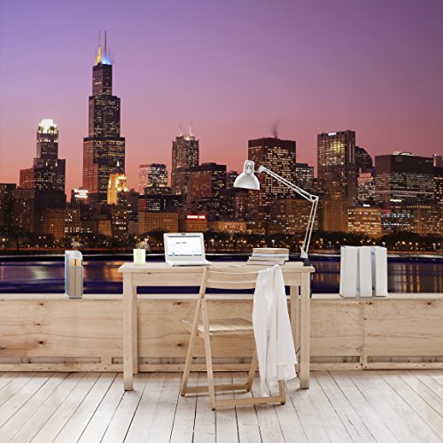 Apalis Vliestapete Chicago Skyline Fototapete Breit | Vlies Tapete Wandtapete Wandbild Foto 3D Fototapete für Schlafzimmer Wohnzimmer Küche | rosa, 94559 von Apalis