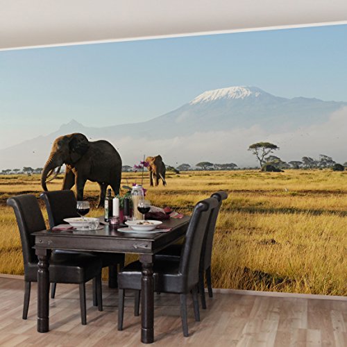 Apalis Vliestapete Elefanten vor dem Kilimanjaro in Kenya Fototapete Breit | Vlies Tapete Wandtapete Wandbild Foto 3D Fototapete für Schlafzimmer Wohnzimmer Küche | mehrfarbig, 94907 von Apalis