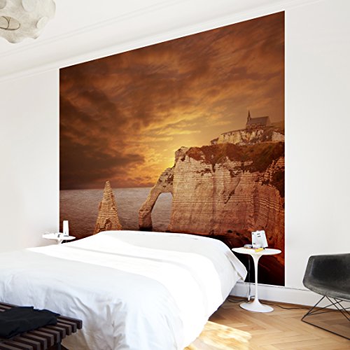 Apalis Vliestapete Etretat Sunset Cliffs Fototapete Quadrat | Vlies Tapete Wandtapete Wandbild Foto 3D Fototapete für Schlafzimmer Wohnzimmer Küche | Größe: 240x240 cm, braun, 95322 von Apalis