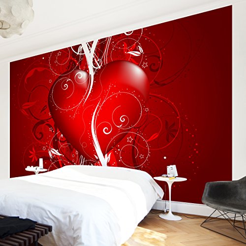 Apalis Vliestapete Floral Heart Fototapete Breit | Vlies Tapete Wandtapete Wandbild Foto 3D Fototapete für Schlafzimmer Wohnzimmer Küche | rot, 108070 von Apalis