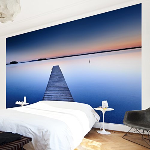 Apalis Vliestapete Flußsteg bei Sonnenuntergang Fototapete Breit | Vlies Tapete Wandtapete Wandbild Foto 3D Fototapete für Schlafzimmer Wohnzimmer Küche | blau, 94639 von Apalis