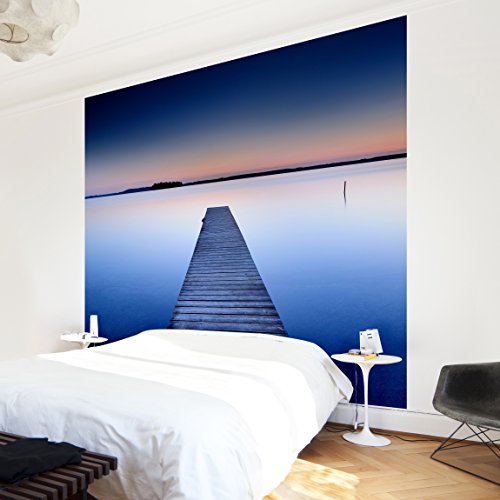 Apalis Vliestapete Flußsteg bei Sonnenuntergang Fototapete Quadrat | Vlies Tapete Wandtapete Wandbild Foto 3D Fototapete für Schlafzimmer Wohnzimmer Küche | Größe: 192x192 cm, blau, 95330 von Apalis