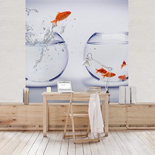 Apalis Vliestapete Flying Goldfish Fototapete Quadrat | Vlies Tapete Wandtapete Wandbild Foto 3D Fototapete für Schlafzimmer Wohnzimmer Küche | Größe: 240x240 cm, mehrfarbig, 97662 von Apalis