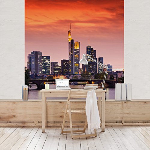 Apalis Vliestapete Frankfurt Skyline Fototapete Quadrat | Vlies Tapete Wandtapete Wandbild Foto 3D Fototapete für Schlafzimmer Wohnzimmer Küche | Größe: 192x192 cm, orange, 97667 von Apalis