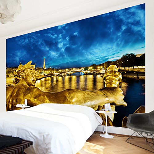 Apalis Vliestapete Goldenes Paris Fototapete Breit | Vlies Tapete Wandtapete Wandbild Foto 3D Fototapete für Schlafzimmer Wohnzimmer Küche | gelb, 94660 von Apalis