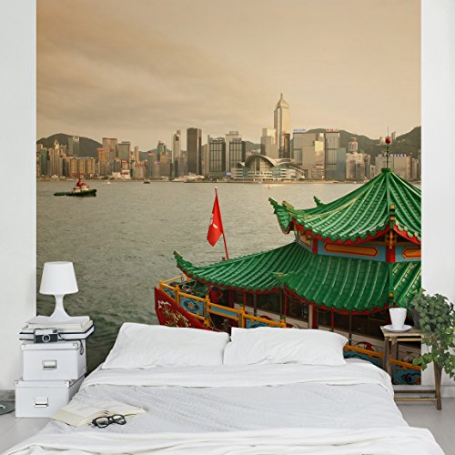 Apalis Vliestapete Hongkong Fototapete Quadrat | Vlies Tapete Wandtapete Wandbild Foto 3D Fototapete für Schlafzimmer Wohnzimmer Küche | Größe: 192x192 cm, beige, 95354 von Apalis