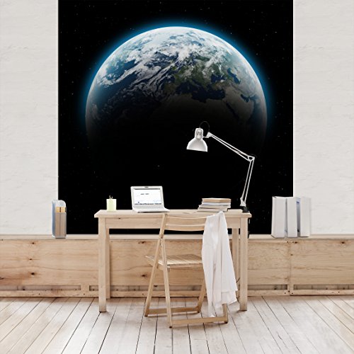 Apalis Vliestapete Illuminated Planet Earth Fototapete Quadrat | Vlies Tapete Wandtapete Wandbild Foto 3D Fototapete für Schlafzimmer Wohnzimmer Küche | Größe: 192x192 cm, schwarz, 97750 von Apalis