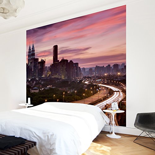 Apalis Vliestapete Kuala Lumpur Fototapete Quadrat | Vlies Tapete Wandtapete Wandbild Foto 3D Fototapete für Schlafzimmer Wohnzimmer Küche | Größe: 240x240 cm, rosa, 97779 von Apalis